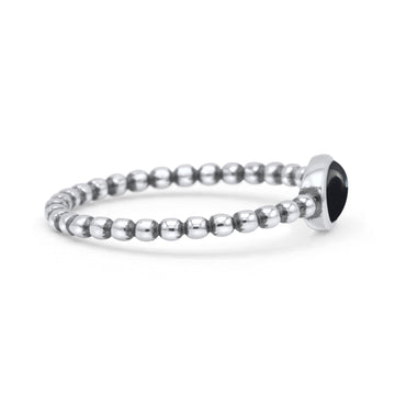 Beaded Oxidized Thumb Ring Oval Statement Fashion Ring Band Simulated Black Onyx 925 Sterling Silver
